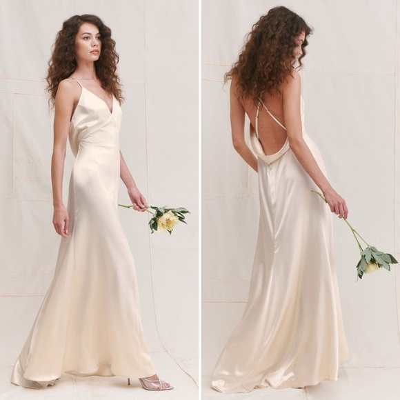 NWT Reformation Sky Dress Ivory Silk Maxi Dress Size 12 - Picture 1 of 11